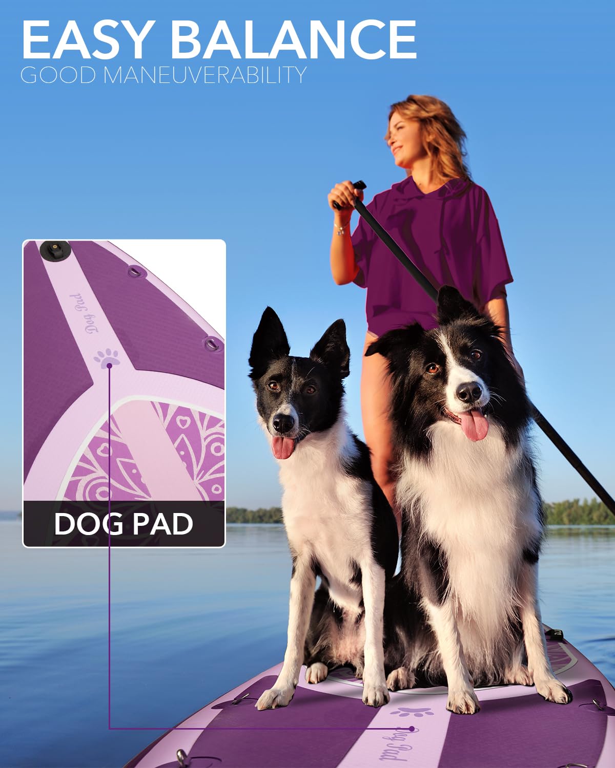 DAMA Premium Yoga&Pets Inflatable Stand Up Paddle Board, 33” Extra Wide Sup Board for Adult on Water, 330lbs Yoga Boardd with Durable SUP Accessories & Carry Bag
