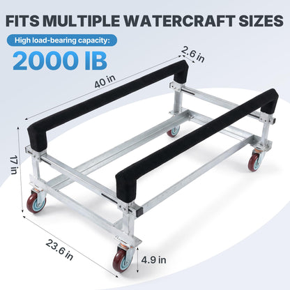 Chonway 2000lbs Load Capacity Watercraft PWC Dolly Jet Ski Dolly, Galvanized Steel Pontoon Boat Storage Stands Trailer Cart with 4 Casters & Bunk Carpet, Boat Trailer Dolly for Kayak Cart, Speedboats