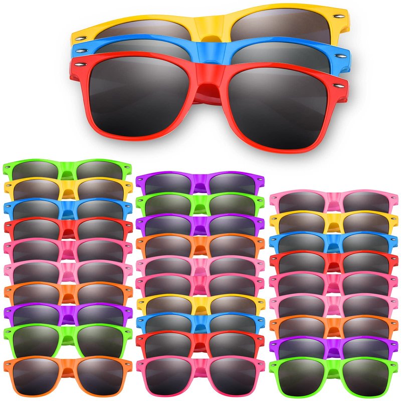 ASTARON 64 Pieces Sunglasses Bulk Neon Party Favors Goody Bag Fillers for Beach Wedding Party Pool Party Supplies, 8 Colors