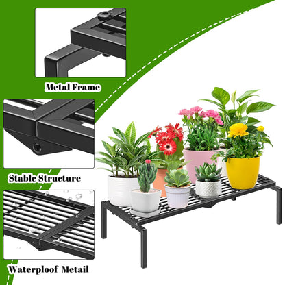 Gouisalin 1 Tier Metal Plant Stand Indoor Outdoor, Potted Multiple Flower Pot Holder Rack Plant Shelf, Heavy Duty Planter Display Shelving for Patio Balcony Garden Living Room Decorative (Black)