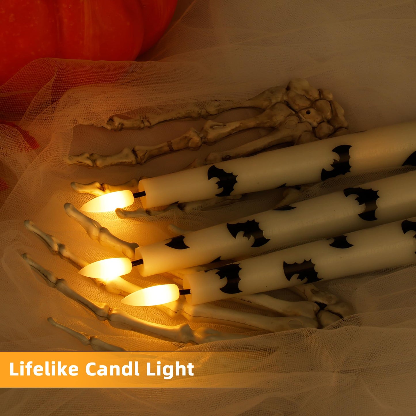 AFINETH Halloween Taper Candles with Bats, 9.6”Real Wax Flameless Taper Candles with Remote & Timer, 3 Pack Battery Operated Halloween Led Candlesticks for Party Home Decor