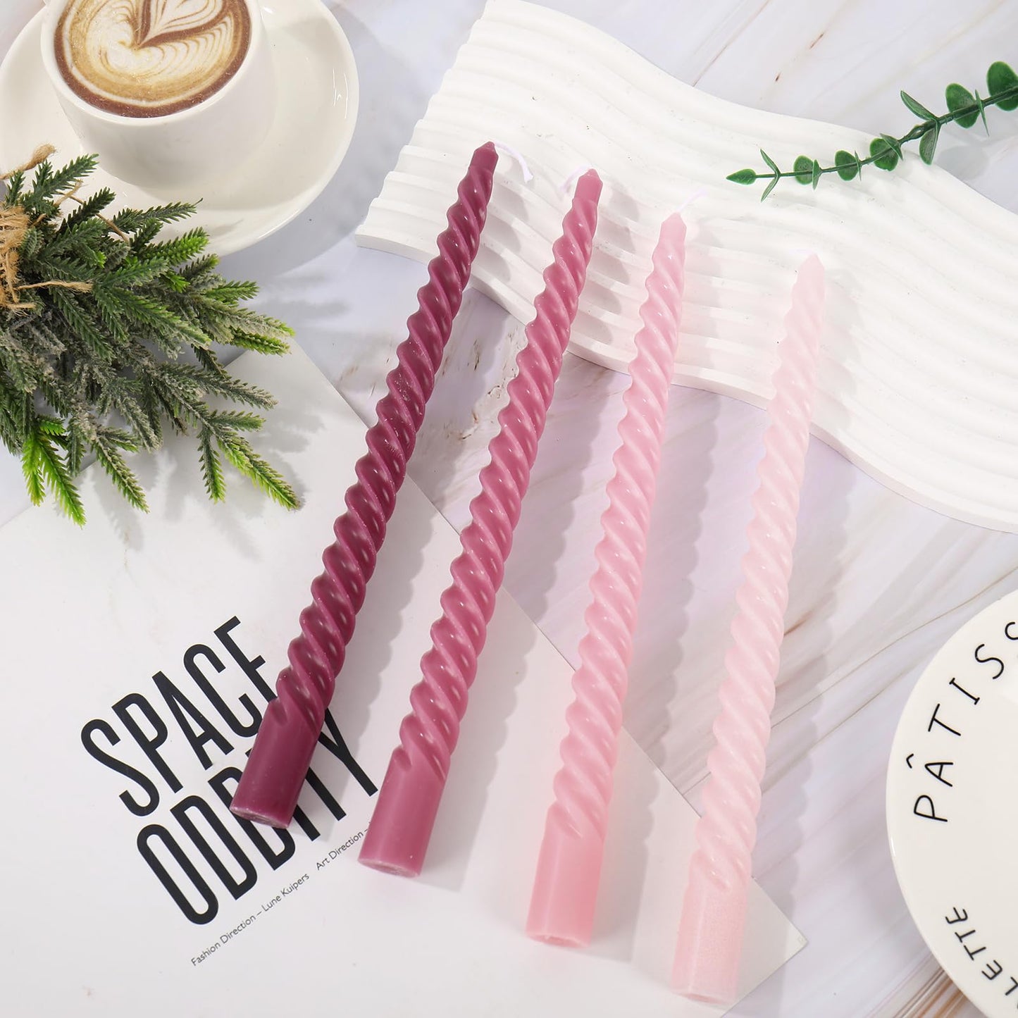 Whaline 8Pcs 10 Inch Gradient Purple Spiral Taper Candles Dripless Twisted Wax Candles Long Unscented Candle Sticks for Wedding Party Home Dining Table Decor