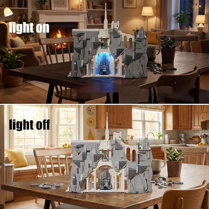 Medieval The Rings White Castle Architecture Sets for Adult Building with Lights Movie Modular Collectible for Fans Gift Toy for Men and Women (2318 Pcs)
