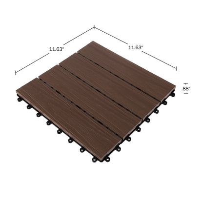 Interlocking Deck Tiles - 30-Pack 11.6-in Wood Plastic Composite All-Weather Outdoor Flooring Balcony Poolside or Patio by Pure Garden (Mocha Brown Woodgrain)