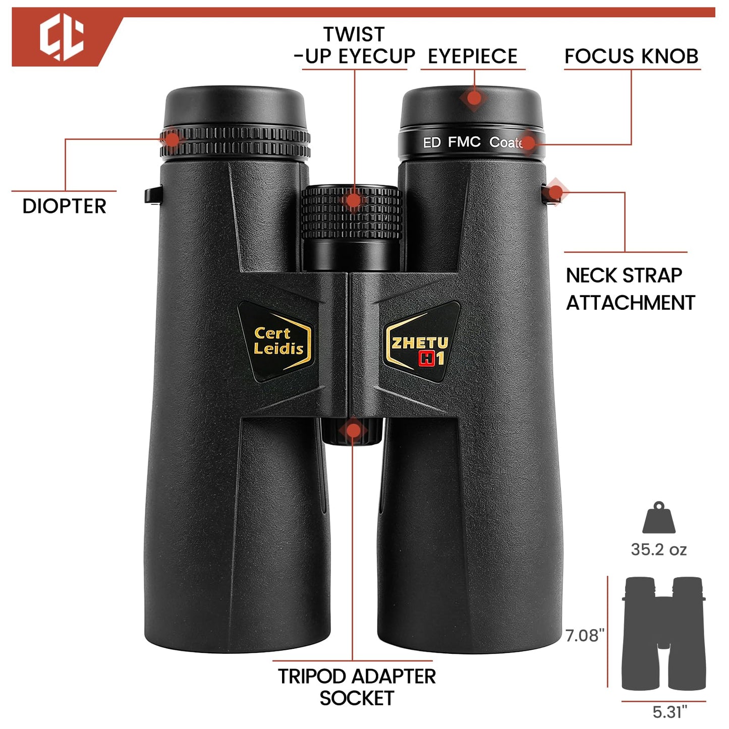ED 10x50 Professional Binoculars for Adults High Powered, Fully Multi-Coated Lenses, Super Bright BAK4 Prism Waterproof Compact Binoculars for Bird Watching Hunting Stargazing Hiking Cruise Travel