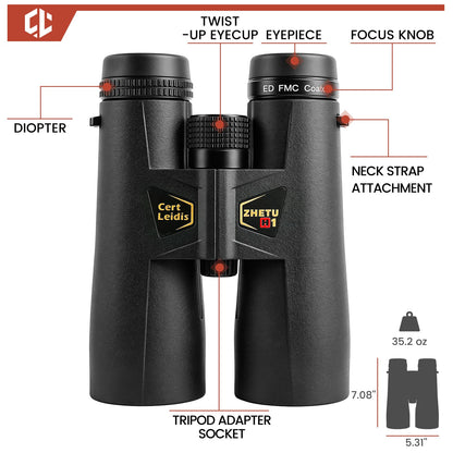ED 10x50 Professional Binoculars for Adults High Powered, Fully Multi-Coated Lenses, Super Bright BAK4 Prism Waterproof Compact Binoculars for Bird Watching Hunting Stargazing Hiking Cruise Travel