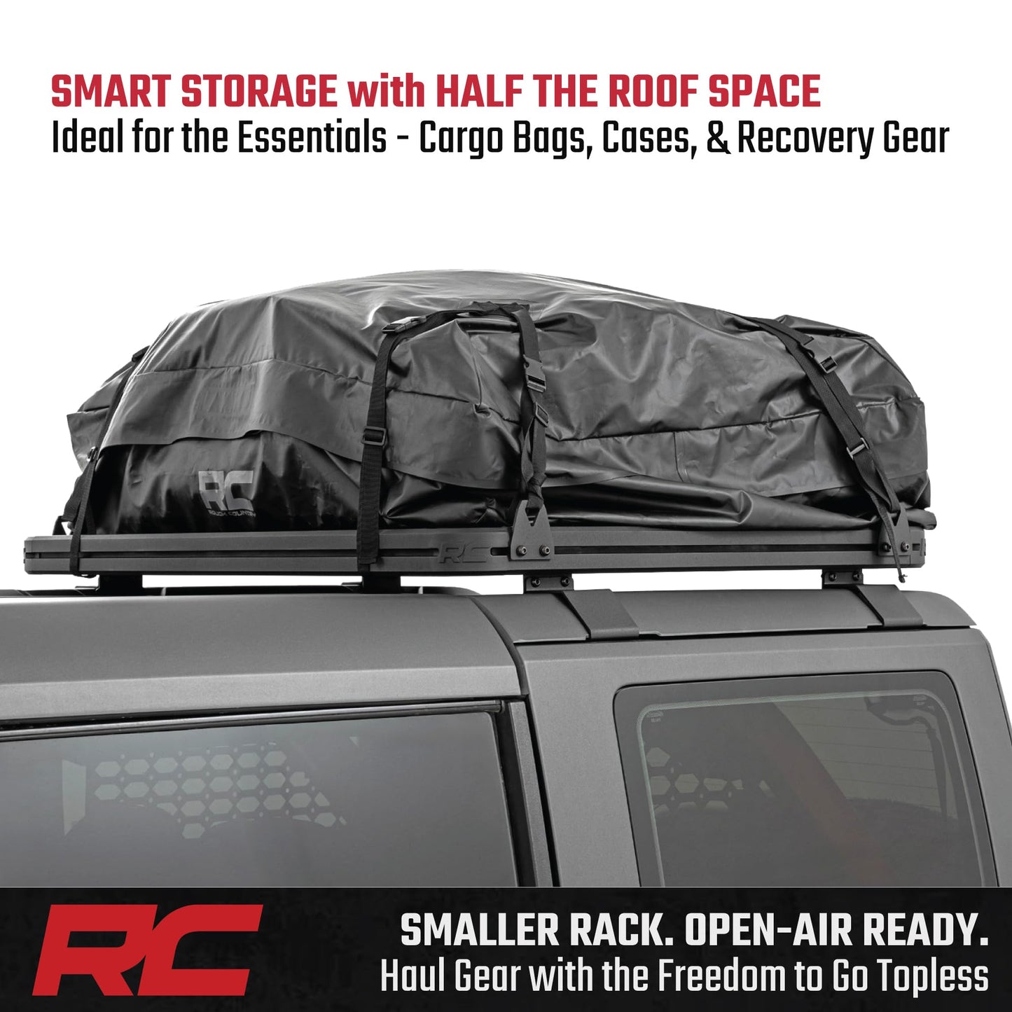 Rough Country Half Roof Rack for Ford Bronco 4-Door (2021–2026) - Aluminum Cargo Carrier with T-Slot Crossbars, 600 lb Load, Overland Roof Storage