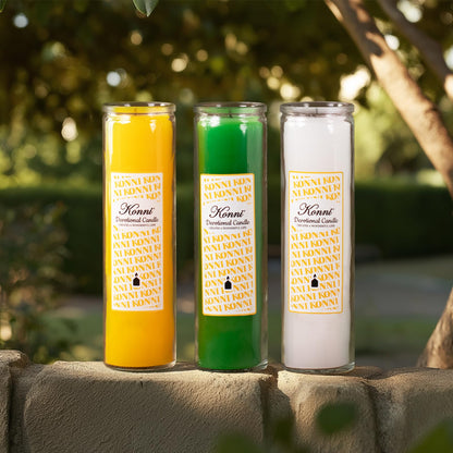 KONNI 2x8 Inch Green Pillar Candles in Glass Set of 3, Devotional Prayer Candle, Unscented Religious Candles, 105 Hours Emergency Long Burning, Ideal for Memorials, Vigil, Blessing