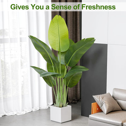 Keeplush Lifelike Bird of Paradise Artificial Plant 4ft Faux Banana Leaf Tree with 9 Trunks for Home Decor - Perfect Indoor Silk Floor Plant for Living Room, Office, and Bedroom Ambiance Enhancement