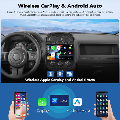 2G+64G Android 13 Car Stereo Radio for Jeep Compass Patriot 2010-2016 with Wireless CarPlay Android Auto, 10.1” Touchscreen Car Radio with Bluetooth, GPS Navigation, WiFi, FM, HD Backup Camera