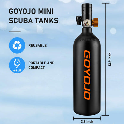 GOYOJO 1L Mini Scuba Tank with Mask – DOT Certified Portable Diving Air Tank, 3000 PSI Max Pressure, Pony Bottle Underwater Breathing Device for Snorkeling & Scuba Diving (Black)