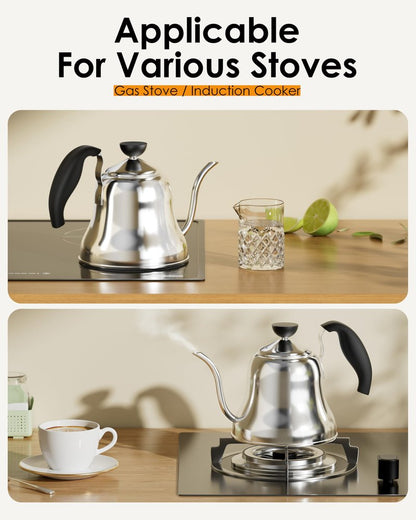 Tea Kettle for Stovetop, Barista's Choice Gooseneck Pour Over with Flow Control, Food Grade Stainless Steel Water Kettle, Tea Pot for Home & Kitchen - Small 28oz, Silver