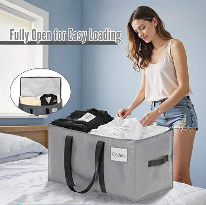 BAGAIL Heavy Duty Moving Bags - Extra Large Storage Totes with Strong Handles | 16 Pack in Grey