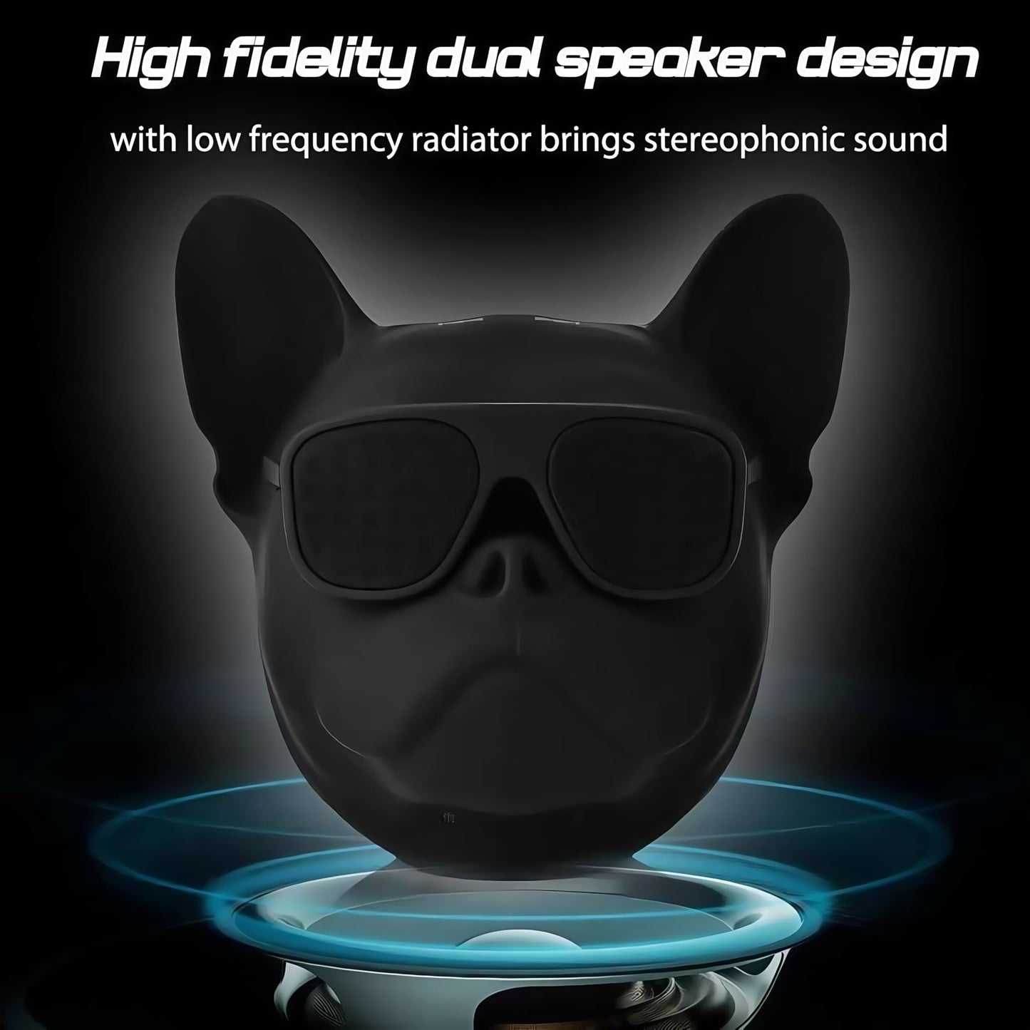 DTHUIHUA Bulldog Wireless Speaker - Portable Bluetooth with Loud Stereo Sound, Compact Outdoor Speaker for Camping & Travel | Audio Gift for Home, Cute Companion Design（Matte Black）
