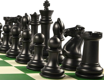 4 King Tournament Chess Set Foldable 20 Silicone Chess Board Mat with 2.2 Squares Green Color Weighted Chess Pieces- 2 Extra Queens Carrying Case for Storage and Travel