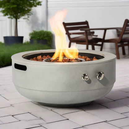 24" Propane Fire Pit Bowl, 50,000 BTU Round Steel Gas Fire Pit with Lid & Lava Rocks, Outdoor Patio Fire Bowl for Backyard, Deck, Garden, Grey