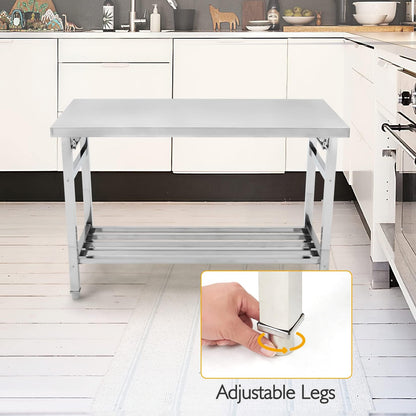 Garvee 48x24 Inch NSF Stainless Steel Folding Table – Heavy-Duty Commercial Prep Table for Kitchen, Restaurant & Home, 500 lbs Capacity with Adjustable Undershelf, Easy to Assemble