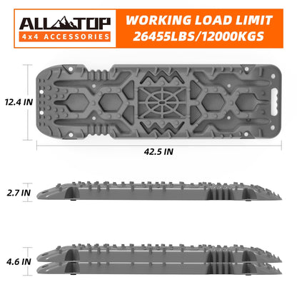ALL-TOP Traction Boards with Build-in Jack Base, 2PCS Recovery Boards for Overlanding (4th Gen, Gray)