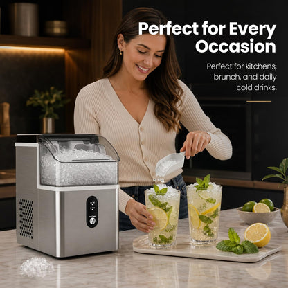 Kismile Nugget Ice Maker Countertop,33Lbs/24H Ice Machine with Chewable Ice,Self-Cleaning Portable Ice Maker with One-Click Operation,for Home/Kitchen/Office(Silver)