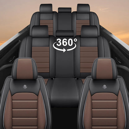 FASSME Seat Covers Custom Fit for Ford Expedition 2000-2026, 7 Seat, Compatible Airbag Non-Slip Waterproof Leather Seat Cover, Luxury Interior Car Seat Covers Full Set, Black Coffee