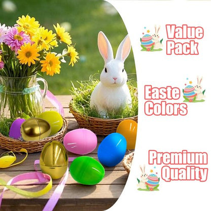 Halystar 100 Pcs Plastic Easter Eggs Bulk (2.3") - Fillable Empty Easter Eggs with 2 Golden Eggs, 6 Bright Colors - Easter Basket Stuffers, Easter Egg Hunt Supplies, Party Favors for Kids Toddlers