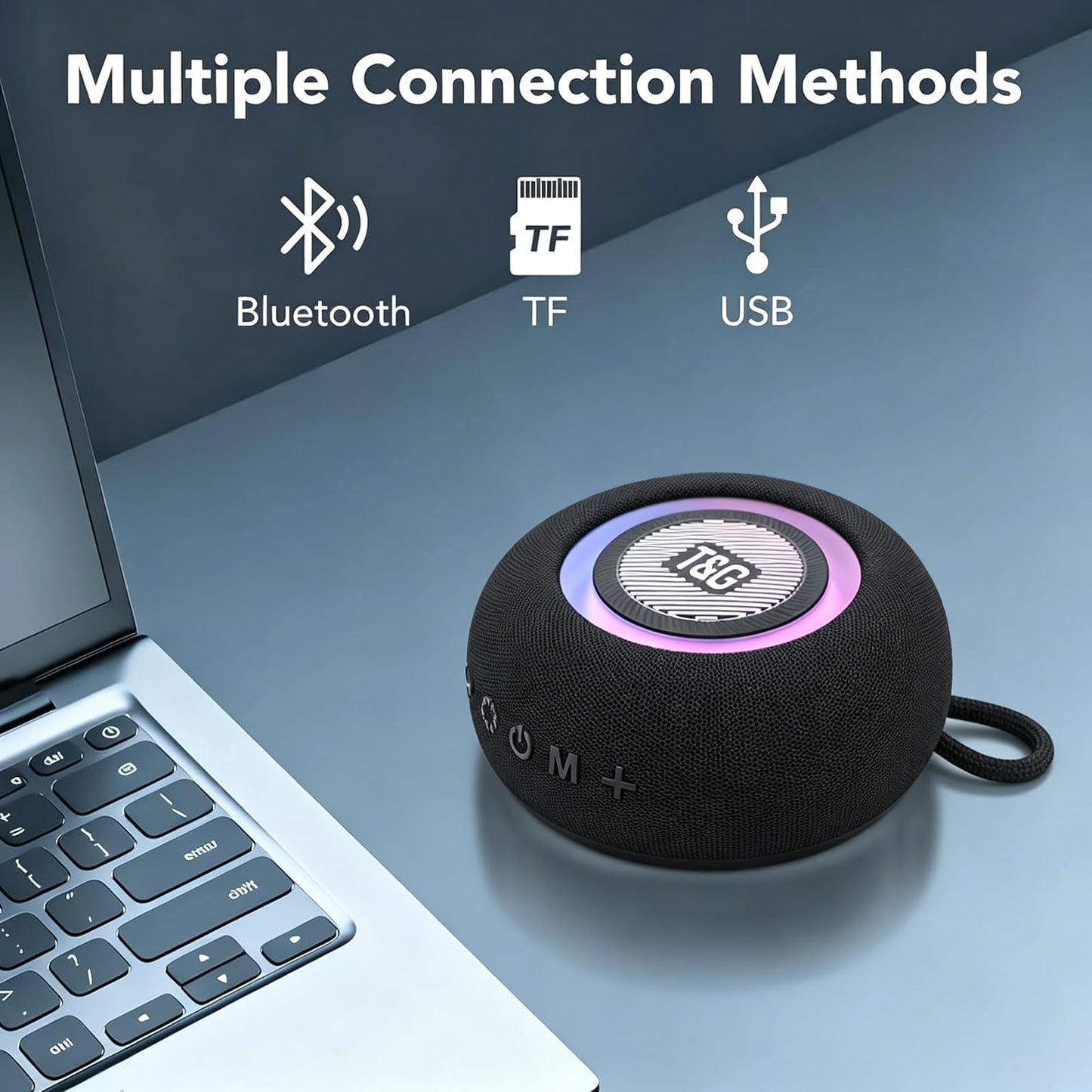 T&G Portable Bluetooth Magnetic Speaker with Pulsing Lights, Stocking Stuffers, IPX4 Waterproof, All Day Playtime, BT 5.3, TWS Paring, Mini Wireless Loud Speaker for Home/Outdoor/Camping/Party-Grey