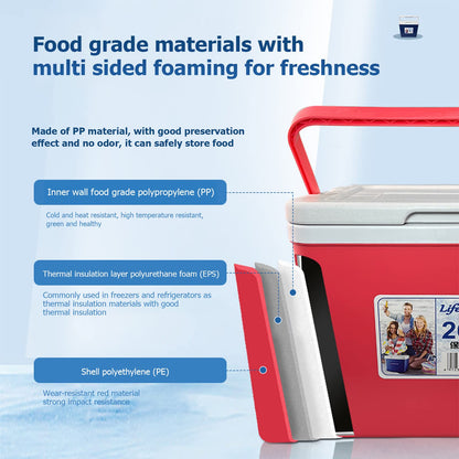 11/17/28 Qt Insulated Portable Cooler Leak-Proof Ice Chest Lunch Box Hard Coolers with Ice Packs for BBQ, Camping, Pincnic-Red
