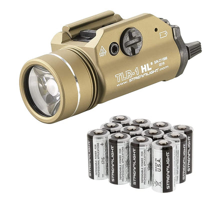 STREAMLIGHT TLR 1-HL (High Lumen) Rail-Mounted 1000 Lumens C4 LED Flashlight, Flat Dark Earth, with Streamlight Lithium Batteries - 12 Pack