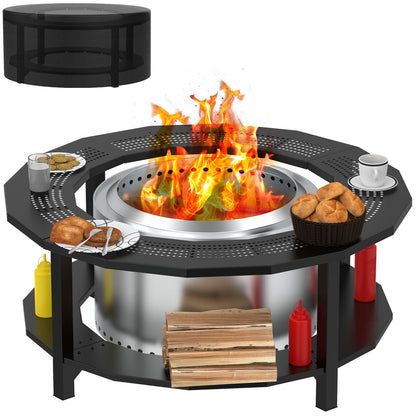Fire Pit Surround Tabletop for Solo Stove Yukon, Bonfire, Tiki, Outdoor Smokeless Fire Pit Table for Wood Burning Fire Pits, Powder-Coated Steel Stove Table Surround with Cover for Solo Stove