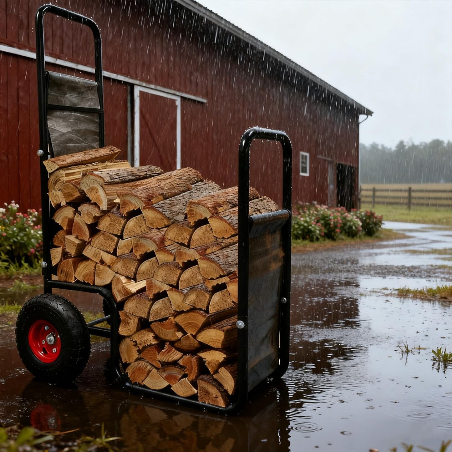 KAIDIDA Firewood Cart with Wheels: 44 X 27 X 20 in Heavy Duty 260 lbs Load for Garden Backyard Fireplace Men Women Use