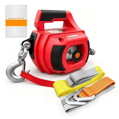 SENKEYFE Drill Powered Portable Winch 1000LBS, 40FT Portable Drill Winch w/D-Ring Strap & Tow Strap, New Anti-Twist Steel Wire Rope, Portable Handheld Drill Winch for Dragging Handling Trailer