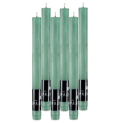 SPAAS Rustic Green Dinner Candles - 10" Tall Rustic Set of 6 Dripless Green Unscented Long Burning Decorative Candles for Home Decor, Table, Party, Weddings, and Holiday