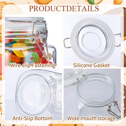 Maxdot 24 Pack Glass Mason Jar with Lid, 17oz 34oz 51oz 3 Size Airtight Food Storage Jar Set Square Food Storage Container for Kitchen Flour Grain Sugar Bean Canning Oat Coffee Pasta Snack Nut