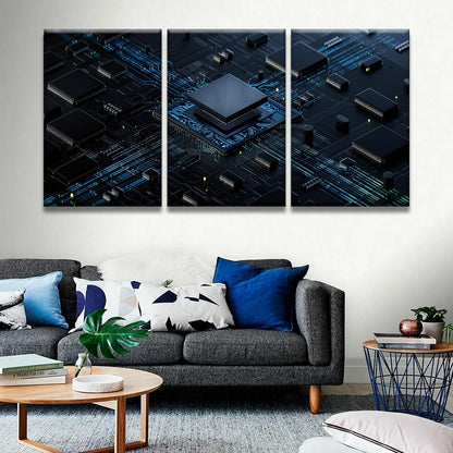 Digital Chip Pictures for Bedroom Wall Decor CPU Concept Prints Wall Art Canvas Artwork Wall Decor Multi Panel Wall Art Home Decor Wall Art Canvas Framed Wall Hanging Decor Ready to Hang 16X24X3 INCH