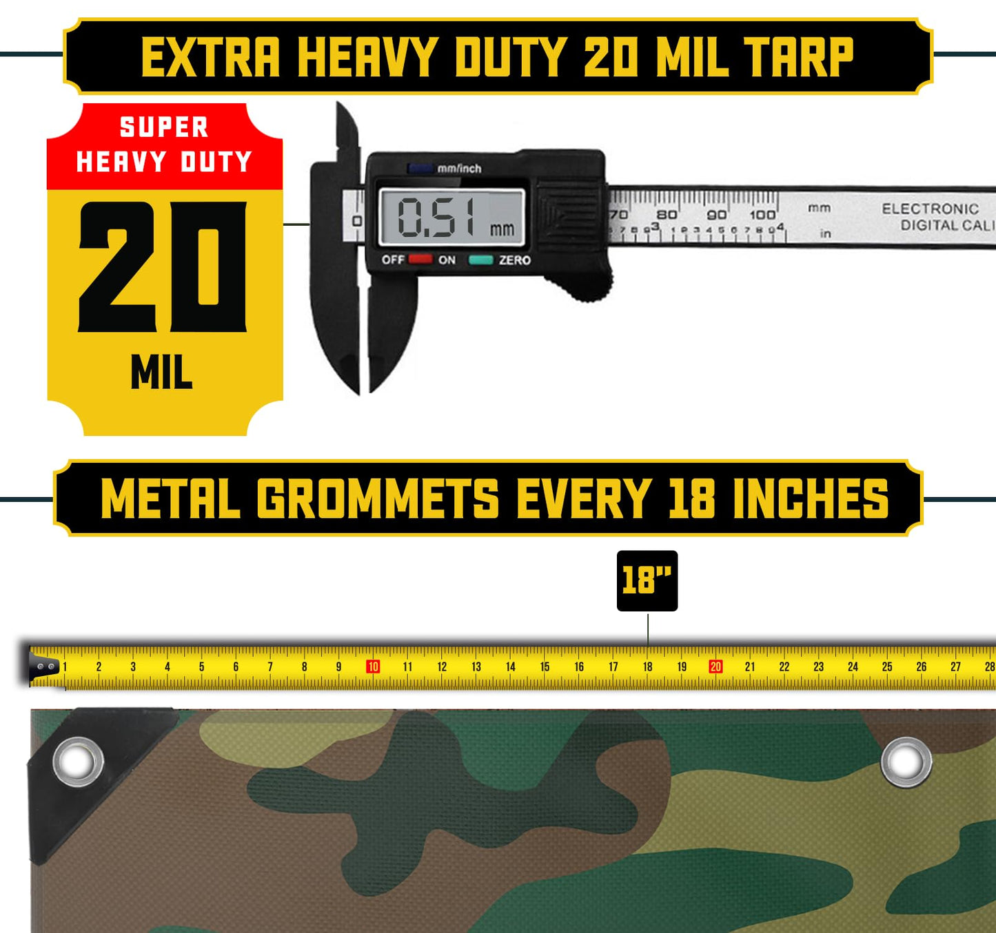 Core Tarps Extreme Heavy Duty 20 Mil Tarp Cover, Waterproof, UV Resistant, Rip and Tear Proof, Poly Tarpaulin with Reinforced Edges for Roof, Camping, Patio, Pool, Boat (Camouflage/Green 24′ X 30′)