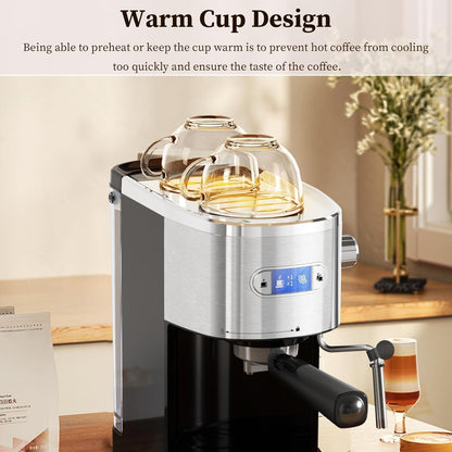 Xbeauty Espresso Machine 20 Bar, Semi-Automatic Professional Coffee Machine for Cappuccino & Latte with Milk Frother Steam Wand,LCD Display,45 oz Removable Water Tank,NTC Digital Temp Control,Black
