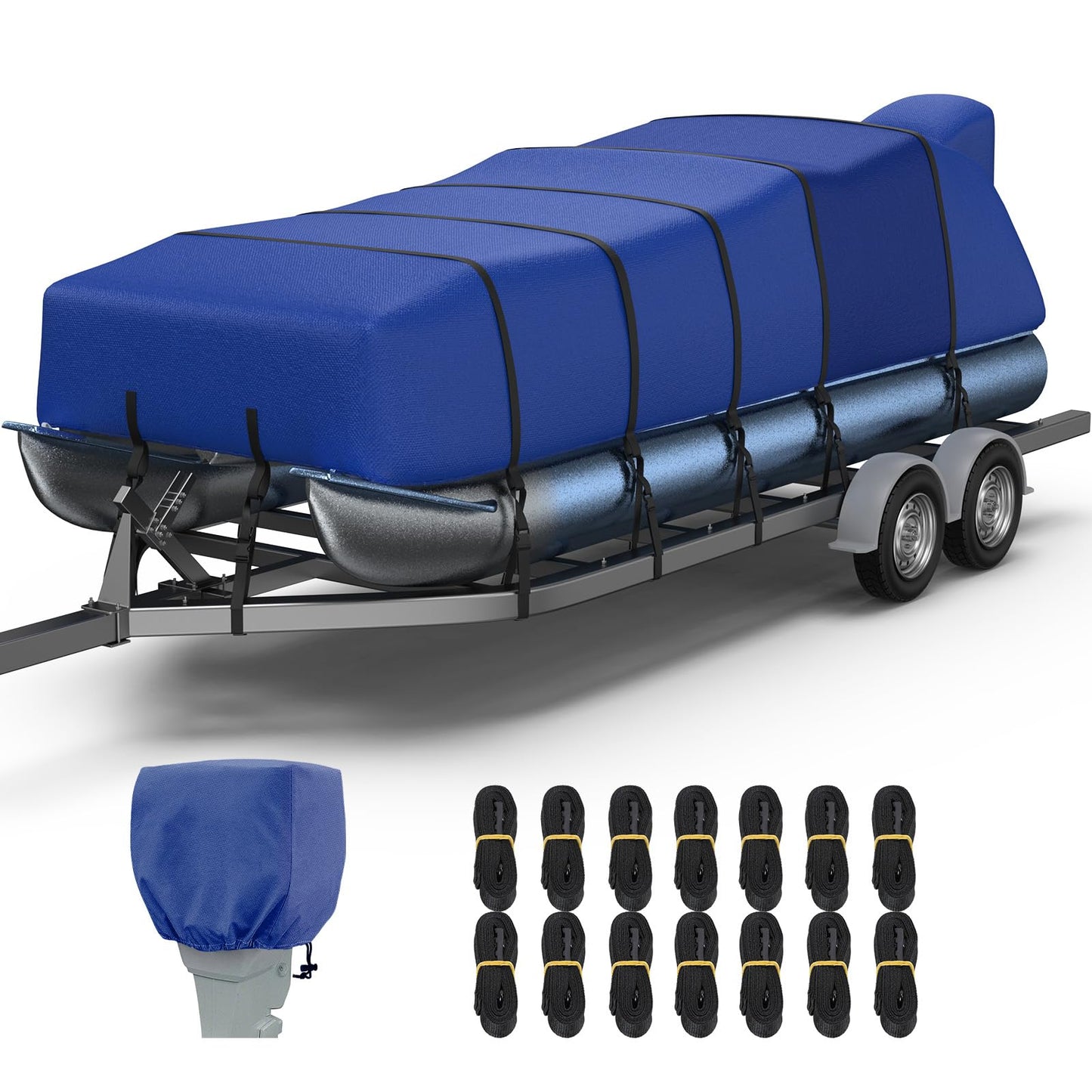 RVMasking Pontoon Boat Cover with Motor Cover, 1400D Heavy Duty Middle Reinforced, Marine Grade Waterproof Boat Cover for Length: 25'-28', Beam Width up to 102", Blue