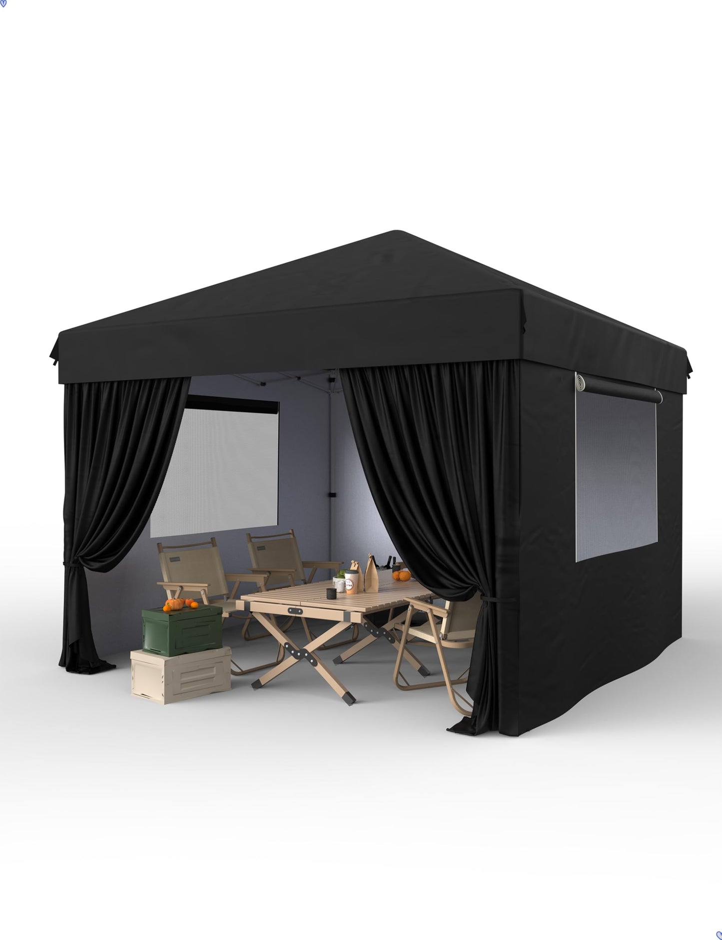 10'x10' Pop up Canopy Tent with 210 D Oxford Fabric, Portable Instant Commercial Canopy Including 4Pcs Sidewalls 4 Stakes 4 Ropes 4 Sandbags for Farmers' Market, Patio, Outdoor, Camping-Black