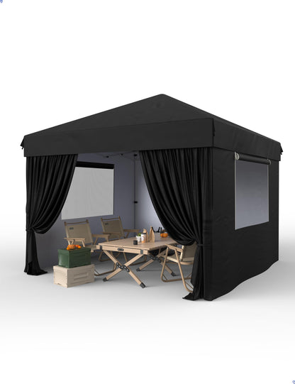 10'x10' Pop up Canopy Tent with 210 D Oxford Fabric, Portable Instant Commercial Canopy Including 4Pcs Sidewalls 4 Stakes 4 Ropes 4 Sandbags for Farmers' Market, Patio, Outdoor, Camping-Black