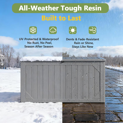 MAKE CHANGES Outdoor Storage Box, 95 Gallon Deck Box Outdoor Storage Bench, Outside Waterproof Resin Storage Bench, Lockable Patio Cushions, Garden Tools Storage for Furniture, UV Resistant (Gray)