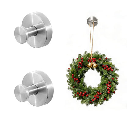 Suction Cup Hooks for Wreaths on Glass,Wreath Hangers for Front Door,2026 Upgraded Drill-Free Suction Cup Hooks for Over The Door/Glass Window/Bathroom Christmas Decor,Reusable Holder(2pcs silver)