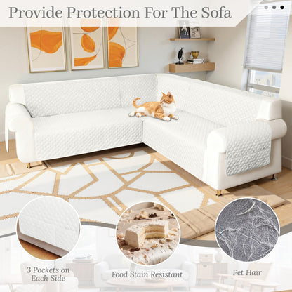 HYZOTEX Waterproof Sectional Couch Cover for Dogs, Extra Large L Shape Corner Sofa Cover, Non-Slip Washable U Shaped Sofa Slipcovers Furniture Protector (XX-Large, Ivory White)