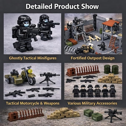 ELEFOCUS WW2 Military Base Building Set Custom Miniguns SWAT Gear and Army Weapons PackWitch 10 Soldier Figures