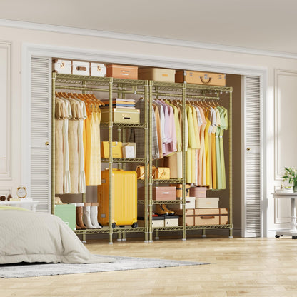 Ulif F4 Heavy Duty Clothes Rack (With Hanger Rod) Freestanding Clothing Racks for Hanging Clothes，Adjustable Closet Organizer System, Portable Garment Rack 45"W x 15.8"D x 71.3"H,Max Load 600LBS, Gold