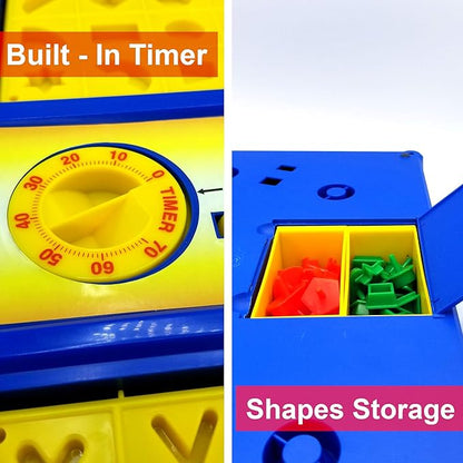 MUKIKIM Scramble - Shape Matching Family Board Game! Sorting Shapes Fast Before The Time is Up &amp Pieces Pop Out! Play Solo/with Friends. 12-Shape Junior Version Plates Included!