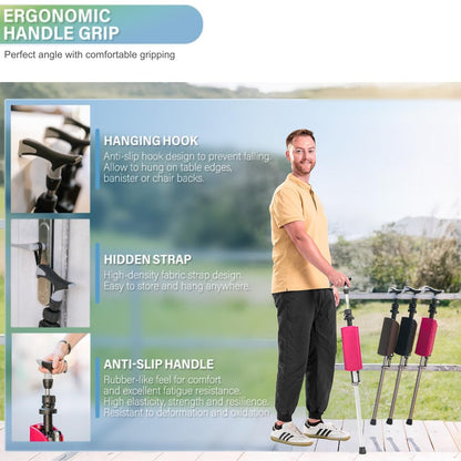 Ta-Da Chair Series 1 Pro, Portable Trekking Hiking Pole, Folding Walking Stick with Seat, Walking Cane with Chair, Foldable Chair, Lightweight Aluminum, Easy Carry and Storage, Anti-Slip, Black