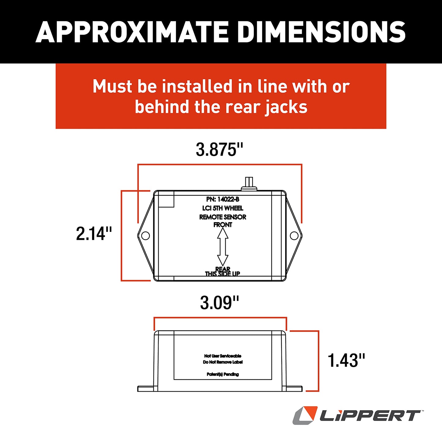 Lippert Hall Effect Ground Control 3.0 Replacement Auto-Level Remote Rear Sensor for Electric Leveling System on 5th Wheel RVs, 3-Point Deutsch DT04 Connector - 232201