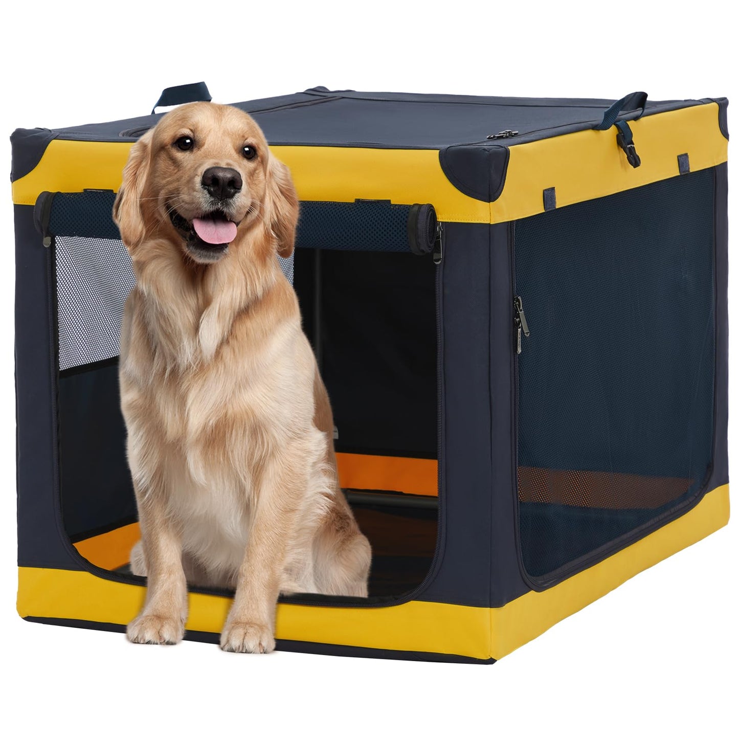 Soft-Sided Dog Crate 40 Inch XL by A4PET, Collapsible Foldable Crate for Large Dogs, Breathable Mesh, Washable Cover, Patented Screw Frame, Travel & Car Safe