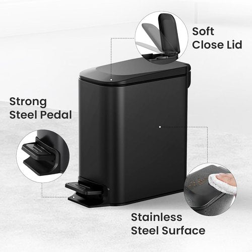 Cesun Bathroom Essentials Bundle - Soft Close Trash Can & Toilet Paper Holder Stand | 1.6 Gallon, Matte Black