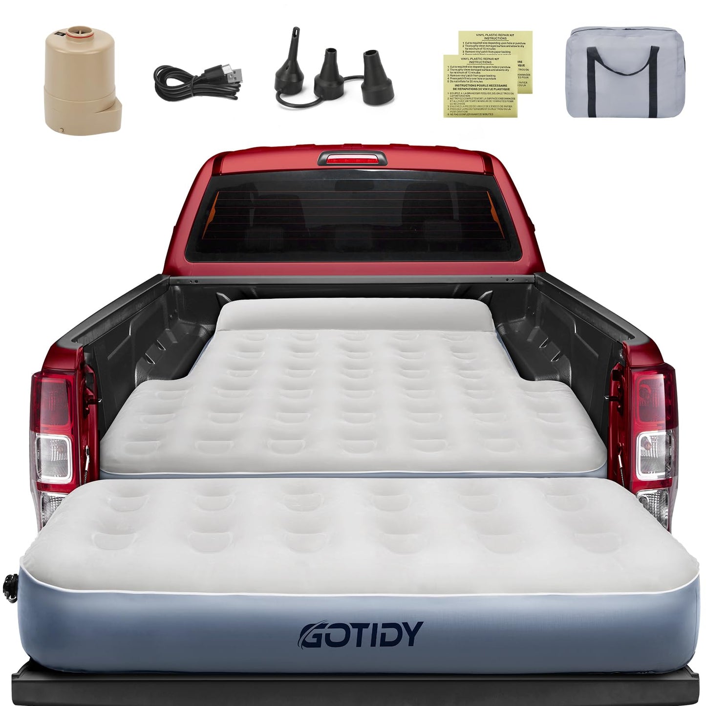 Inflatable Truck Bed Mattress for Tacoma Truck Air Mattress 5ft-5.5ft for Mid-Size Pickup with Detachable Tailgate Extension, Honda Ridgeline Jeep Gladiator JT,Space-Optimized Design, Built in Pump